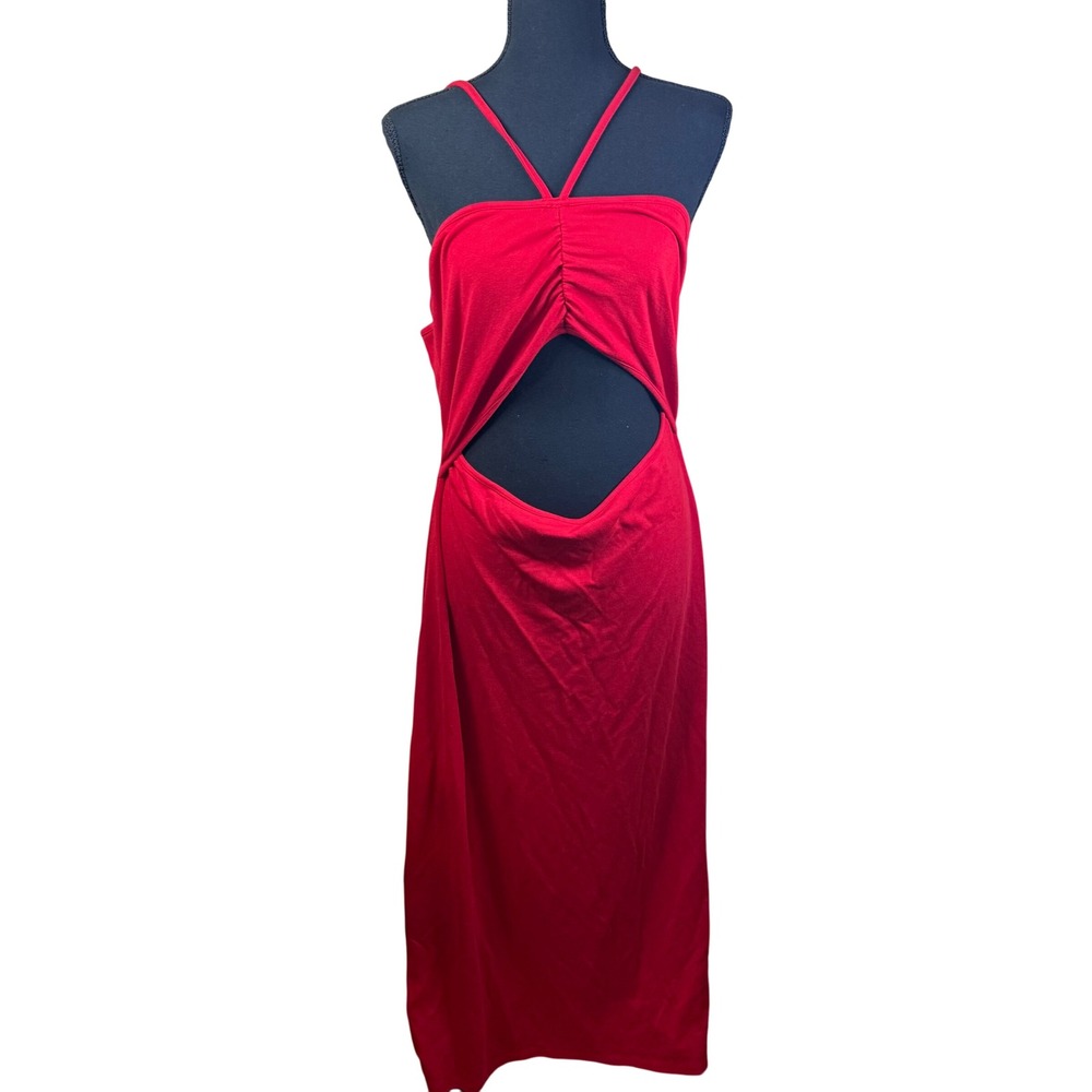 NWT Eloquii Size 16 Red Cutout Spaghetti Strap‎ Midi Ribbed Dress Formal Fancy